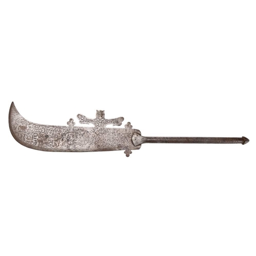 175 - A late 18th/ early 19th century Continental, possibly Spanish Steel Ceremonial axe: the blade decora... 