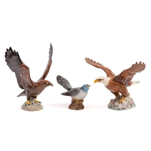 20 - Three Beswick birds: comprising a Golden Eagle under gloss, Bald Eagle under brown and white gloss a... 