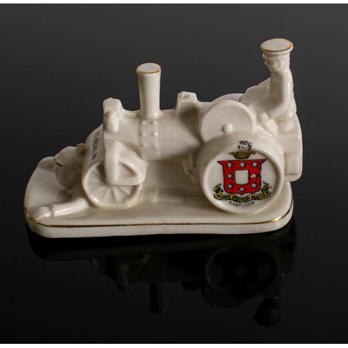 213 - A rare WWI period crested ware model of a Tommy driving a steamroller over the Kaiser by Arcadian Ch... 