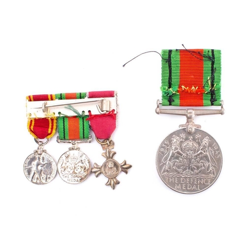 280 - An O.B.E. miniature group of three medals: includes O.B.E Civil, Defence Medal and Fire Brigade Long... 