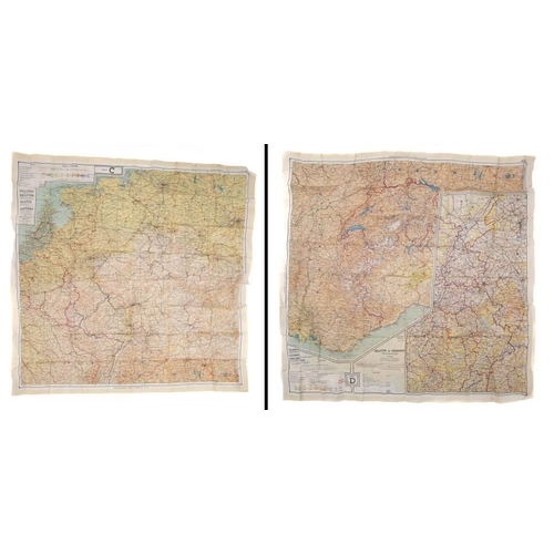 284 - Three WWII silk maps,:comprising 'Sheet A/B. France, Belgium, Holland', 'Sheet C/D Holland. Belgium.... 