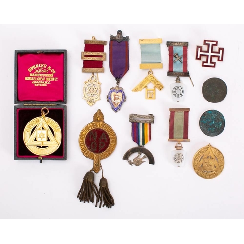 289 - A small collection of Masonic and other lodge jewels and regalia: including a silver an enamel   'In... 