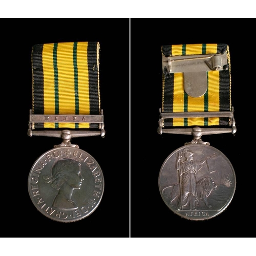 337 - An Elizabeth II Africa General Service Medal with Kenya clasp to 'S/22823891 Cpl J W Reid RASC'.: