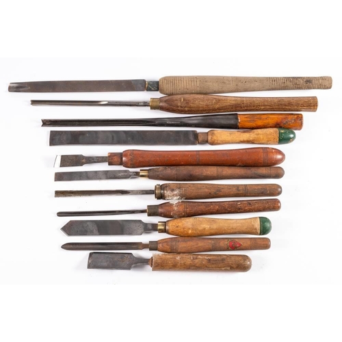 500 - A group of eleven large woodturning chisels and files: various makers including a WWII period W H Cl... 