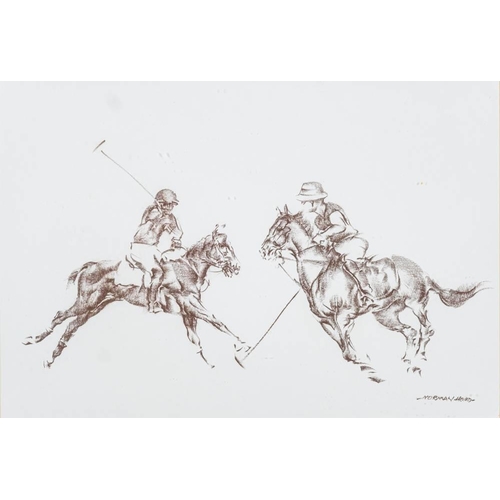 590 - British School 20th Century - A polo scene,:- lithograph, instinctual signed and numbered 182/250, t... 