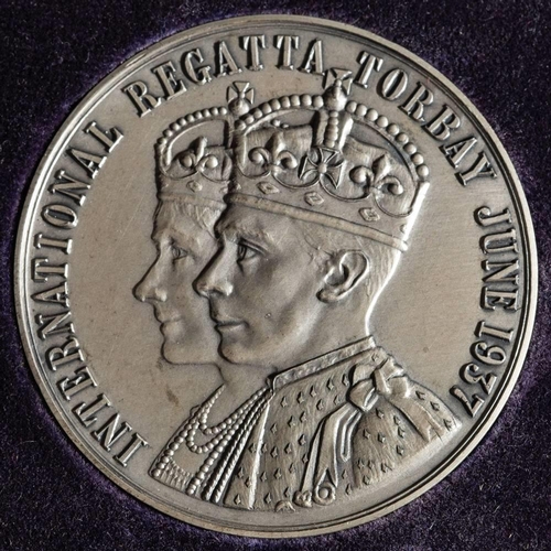 689 - International Regatta 1937 Britannia Benzie Cowes silver medallion: with 1907 Visit To Cardiff Edwar... 