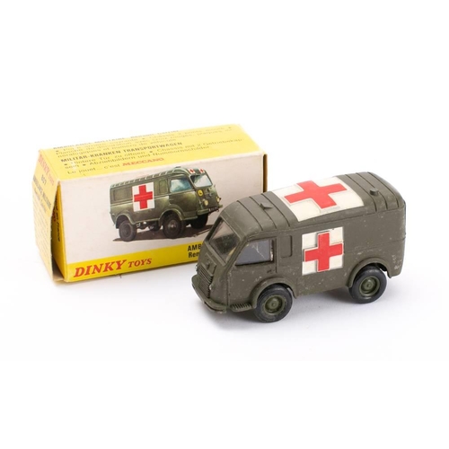 854 - French Dinky Military 807 Renault 'Ambulance': drab green with Red Cross to rook and sides, plastic ... 