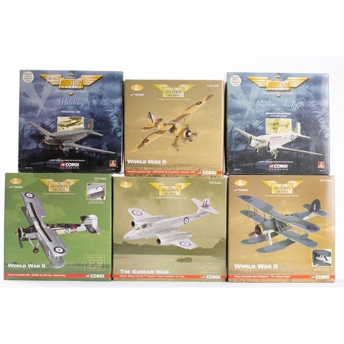 886 - Corgi Aviation Archive. A boxed group of six: including AA36303 World War II Aircraft of the MTO. Fa... 