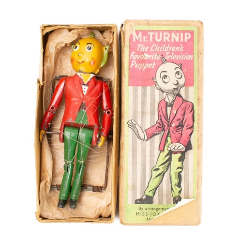 964 - Luntoy Television Series Mr Turnip 7 inch marionette: painted face with jointed body and limbs in or... 