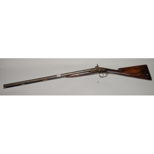 133 - A 19th century side by side  percussion cap shotgun: the plain 29 1/2 inch barrel with god inlaid ba... 