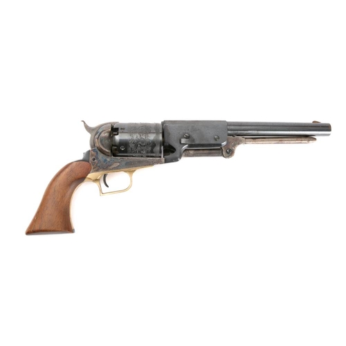 152 - A reproduction Colt 1849 pattern percussion cap revolver,: black finish to barrel, engraved cylinder... 