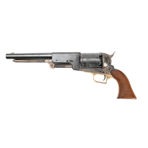 152 - A reproduction Colt 1849 pattern percussion cap revolver,: black finish to barrel, engraved cylinder... 