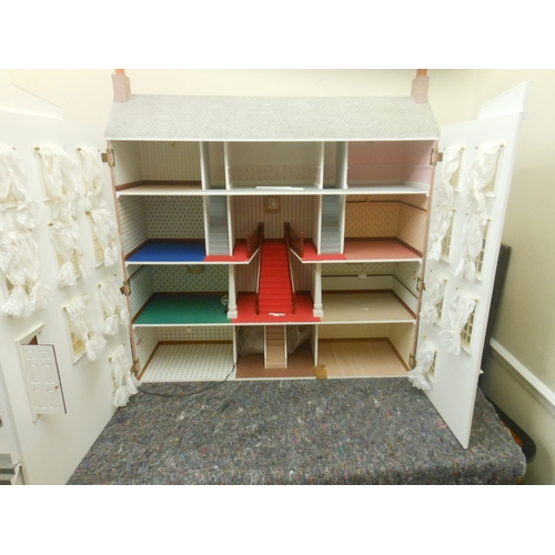 804 - A late 20th century Georgian style dolls house:, with double pitched roof, with double fronted stair... 