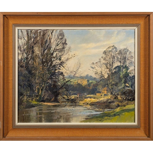 142 - * Trevor Chamberlain [b.1933]- Shallow Stream, Hertford,:- signed and dated 1972 bottom left oil on ... 