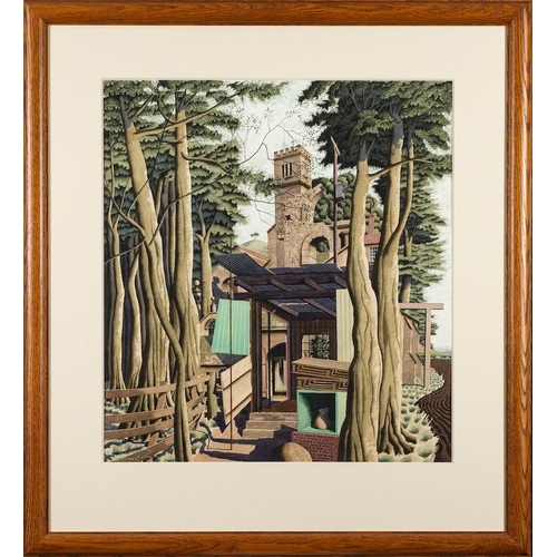 144 - * Simon Palmer [b.1956]- The Wooded Labyrinth,:- signed bottom left watercolour, ink and gouache, 74... 