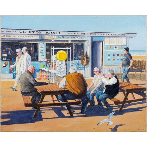 15 - *Peter Barrett [b.1935]- Gentlemen in discussion, Clifton Kiosk, Weston Super Mare; Coffee in The Su... 