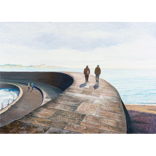 20 - * Peter Barrett [b.1935]- On The Cobb, Lyme Regis,:- signed, oil on canvas 50 x 70cm, unframed.