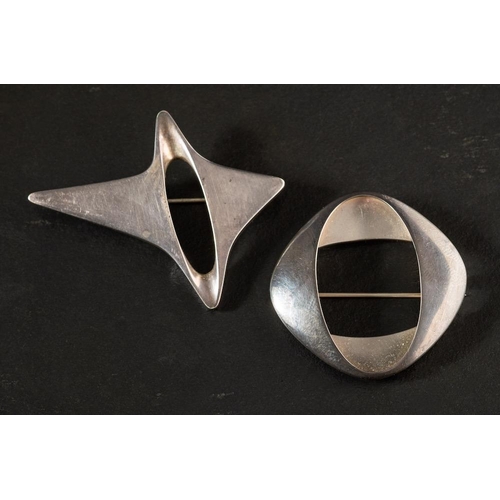 38 - Henning Koppel (1918-1981) for Georg Jensen, Denmark, two silver brooches,: model nrs 339 and 368, w... 