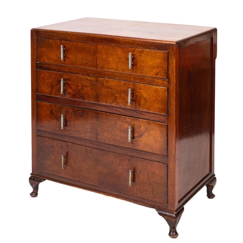 398 - A walnut chest of drawers in Art Deco style, circa 1925,: the top with moulded edges above four draw... 