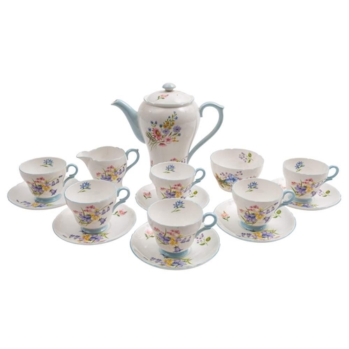 1087 - A Shelley porcelain Henley shape part coffee service: in the Wild Flowers pattern comprising a coffe... 