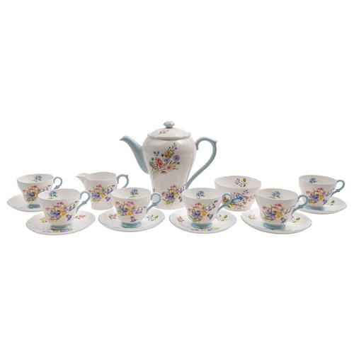 1087 - A Shelley porcelain Henley shape part coffee service: in the Wild Flowers pattern comprising a coffe... 