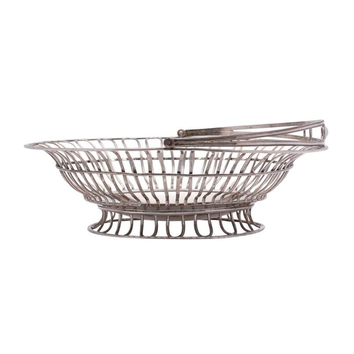 169 - A 19th century Sheffield Plate swing-handled bread basket: crested, of oval outline, of wirework con... 