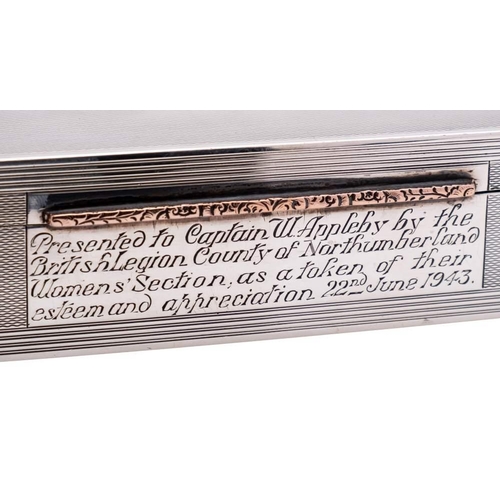 18 - An Edward VIII silver cigarette box, maker Dudley Russell Howitt, Birmingham, 1936: inscribed, of re... 