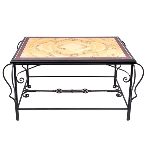 2347 - A scagliola and wrought iron mounted conservatory table, modern,: the rectangular top with faux Sien... 