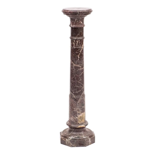 2354 - A Continental purple and striated white veined marble columnar pedestal, circa 1900,:  with circular... 