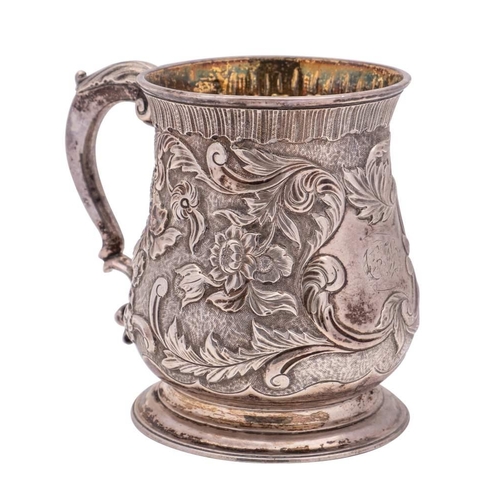 29 - A George II silver mug, maker possibly JJ, London, 1740: initialled, of baluster form, with later em... 