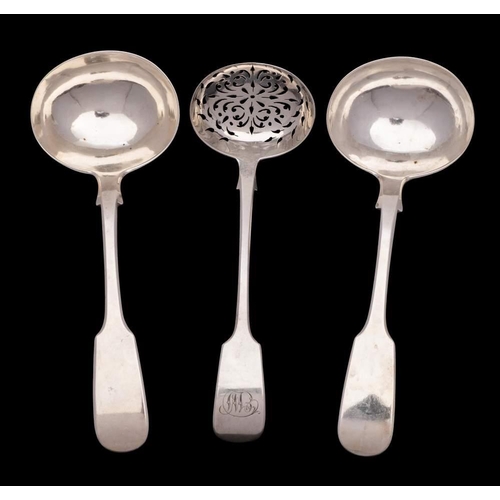 292 - A pair of Victorian silver provincial silver fiddle pattern sauce ladles, maker John Osmet, Exeter, ... 