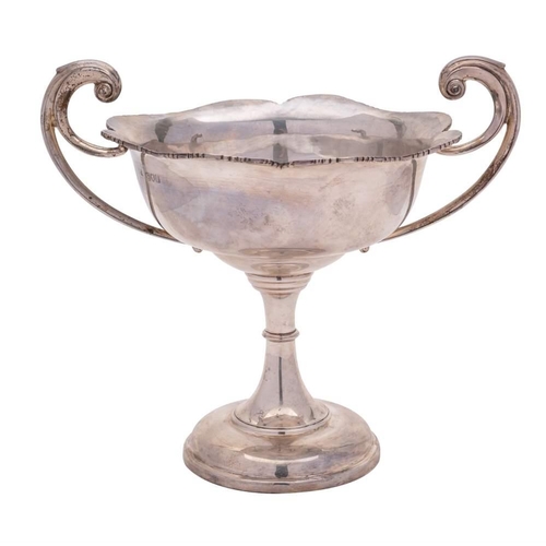 3 - A George V silver twin handled trophy cup, maker Wakely & Wheeler, London, 1911: with wavy edge bord... 