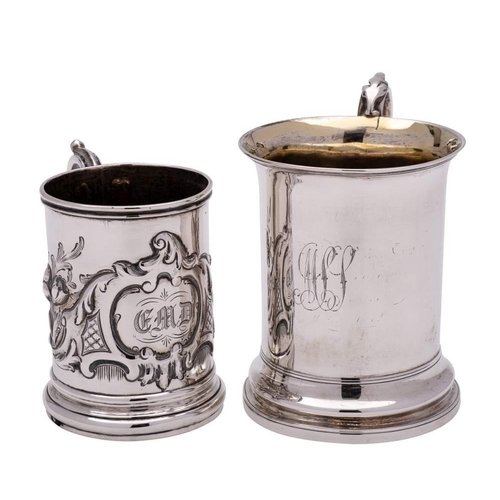 36 - A Victorian silver christening mug, maker George Richards, London, 1844: monogrammed, of plain cylin... 