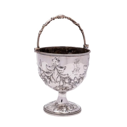 4 - A Victorian silver cream pail, maker Henry Holland, London, 1860: initialled, with loop carrying han... 