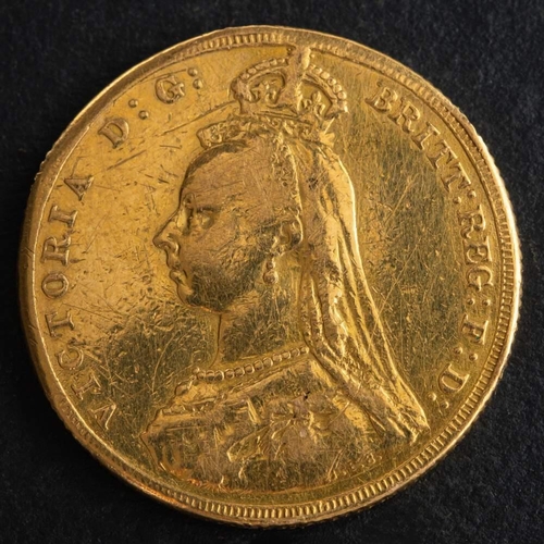 408 - A Queen Victoria gold sovereign coin, 1887,: diameter ca. 22mms, total weight ca. 7.8gms.