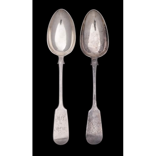 42 - A Victorian provincial silver Fiddle pattern tablespoon, maker John Stone, Exeter, 1847:, initialled... 