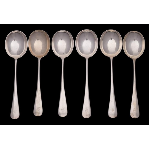 50 - A set of six George V silver Hanoverian pattern soup spoons, maker Allen & Darwin, Sheffield, 1923/2... 