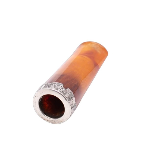 70 - An amber and silver mounted cigar holder, 6cm long.