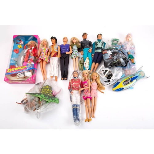 1225 - Matel and others. A boxed 'Baywatch' Barbie, together with a collection of loose dolls and action fi... 