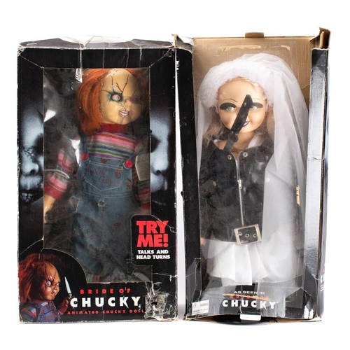 1344 - Two boxed 'Bride of Chucky' 24 inch talking figures, 'Chucky' and 'Tiffany':  (2) ( boxes worn  doll... 