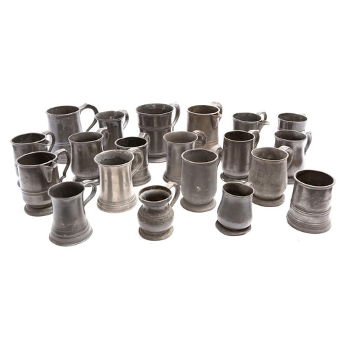 135 - A collection of pewter  jugs and tankards: including  four inscribed for the Frigate Inn, Taunton.