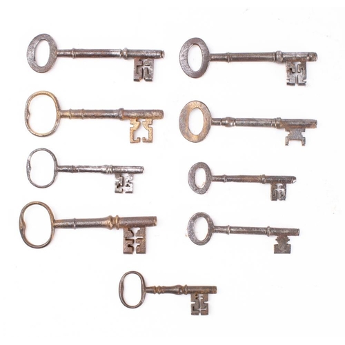 158 - Nine various 19th century and later English steel keys: (9)