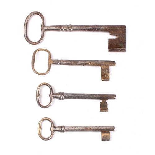 162 - Four various French 18th/19th century steel keys: largest 16.7cm long