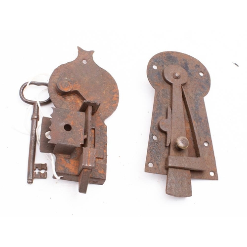 237 - A 19th century iron church cupboard door lock: together with a steel spring latch (2)   *Notes- Poss... 