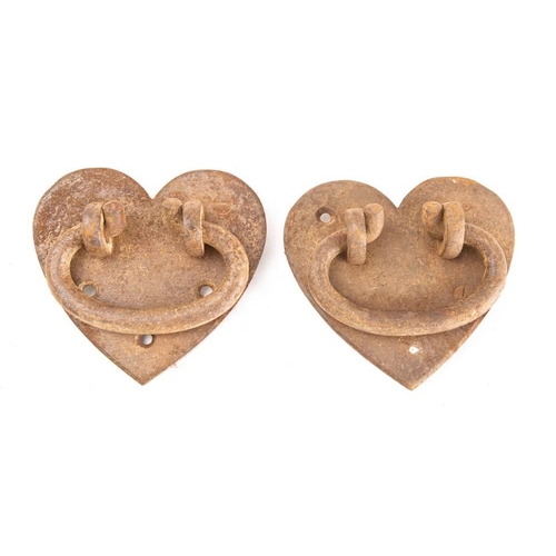 247 - A pair of antique iron heart shaped handles: 14.5cm wide (2)