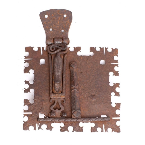 258 - A Continental Gothic 'moraillon' lock,possibly French or Spanish, the square  plate with fret work b... 