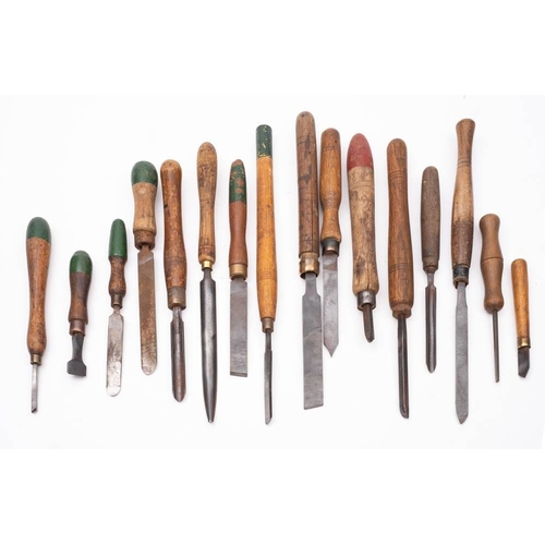 295 - A group of sixteen various wood turning chisels: various makers including Robert Sorby, Sheffield an... 