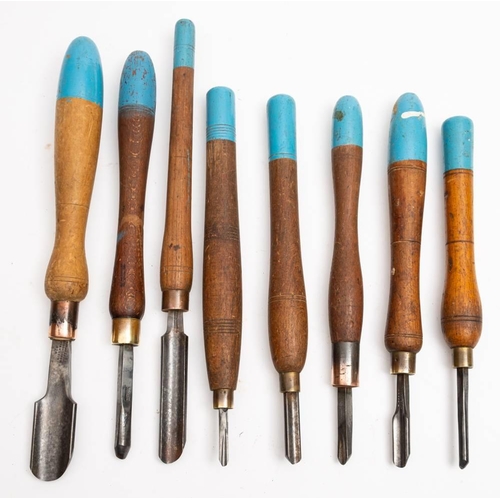 296 - A group of eight various woodturning chisels: various sizes and makers including Marples & Son (8)