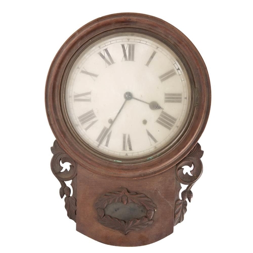 346 - A late Victorian oak drop dial wall clock:  the double spring movement with Roman numerals in a case... 