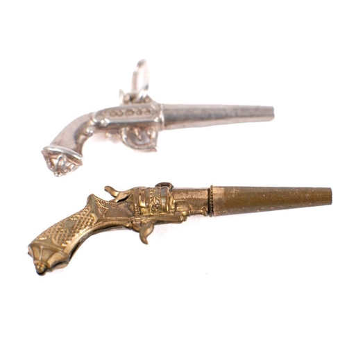 408 - An Elizabeth II silver miniature flintlock pistol watch fob, maker Edmund Kaszewski, London 1988:, 4... 